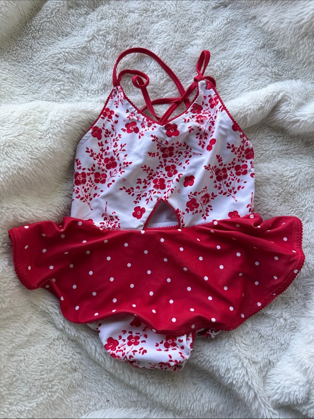 SweetHoney Red Floral & Polka Dot One-Piece Swimwear